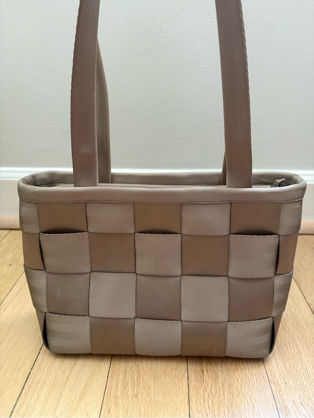 Harvey Seatbelt Shoulder Bag Taupe and Beige